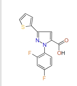 1-(2,4-Difluorophenyl)-3-(thiophen-2-yl)-1H-pyrazole-5-carboxylic acid, 97%