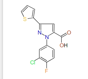 1-(3-Chloro-4-fluorophenyl)-3-(thiophen-2-yl)-1H-pyrazole-5-carboxylic acid, 97%